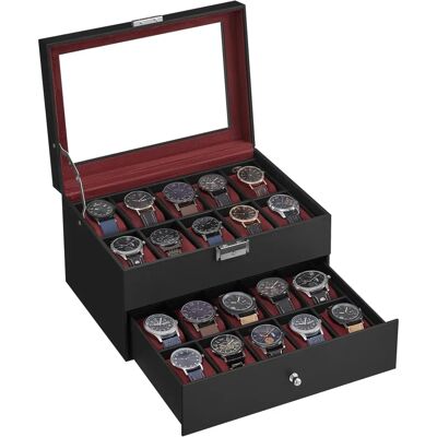 SONGMICS - JWB020 - Exterior preto - Interior vermelho - Watch Box SONGMICS - JWB020 - Exterior preto - Interior vermelho - Watch Box