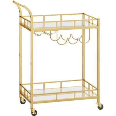 VASAGLE Gold Bar Cart - Elegant Drinks Trolley with Mirrored Shelves VASAGLE Gold Bar Cart - Elegant Drinks Trolley with Mirrored Shelves