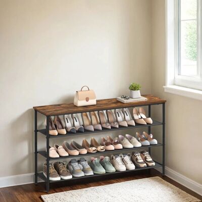VASAGLE - Narrow Shoe Rack - 4-Tier - Rustic Brown VASAGLE - Narrow Shoe Rack - 4-Tier - Rustic Brown