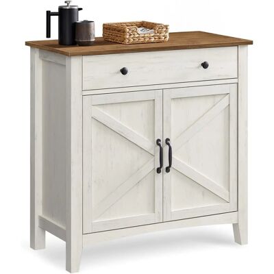 VASAGLE Weiß-Honigbraun Landhaus Sideboard - Aufbewahrungsschrank mit Schublade VASAGLE Weiß-Honigbraun Landhaus Sideboard - Aufbewahrungsschrank mit Schublade