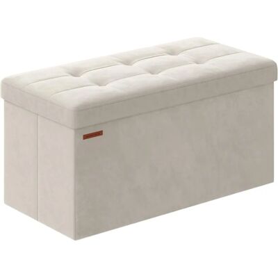 SONGMICS Banc de rangement - Velours avec 2 boîtes - Blanc crème SONGMICS Banc de rangement - Velours avec 2 boîtes - Blanc crème