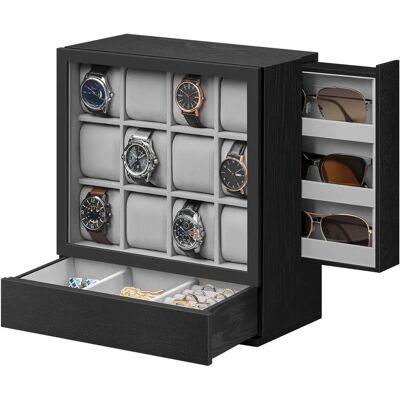 SONGMICS Ebony Black Wooden Watch Box - 12 Slots SONGMICS Ebony Black Wooden Watch Box - 12 Slots