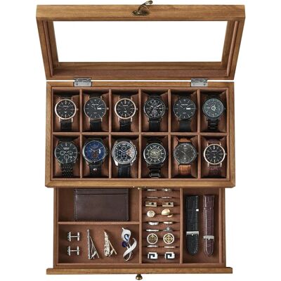 SONGMICS Walnut Watch Box with 12 Slots - Watch Case with Glass Lid SONGMICS Walnut Watch Box with 12 Slots - Watch Case with Glass Lid