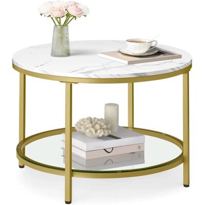VASAGLE Weiß Gold Runder Couchtisch - Wohnzimmer Tisch VASAGLE Weiß Gold Runder Couchtisch - Wohnzimmer Tisch