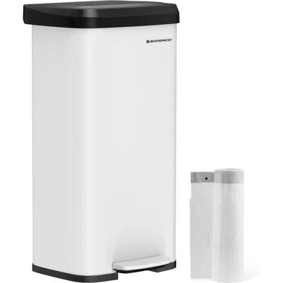 SONGMICS White + Black 68L Tall Metal Pedal Kitchen Bin - Kitchen Bin SONGMICS White + Black 68L Tall Metal Pedal Kitchen Bin - Kitchen Bin