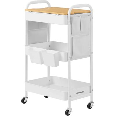 SONGMICS Carrinho de armazenamento de 3 andares com 2 copos removíveis, 6 bolsos laterais - Storage Trolley SONGMICS Carrinho de armazenamento de 3 andares com 2 copos removíveis, 6 bolsos laterais - Storage Trolley