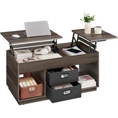 VASAGLE Aschbraun Lift-Top Couchtisch - Couchtisch mit 2 Schubladen VASAGLE Aschbraun Lift-Top Couchtisch - Couchtisch mit 2 Schubladen