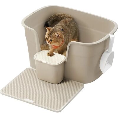 Feandrea - Large Cat Litter Box - Beige Cappuccino Feandrea - Large Cat Litter Box - Beige Cappuccino