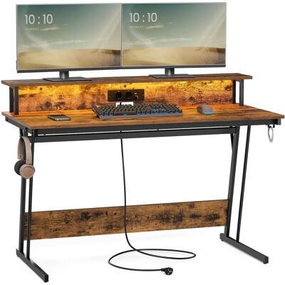 VASAGLE Vintage Braun Gaming-Schreibtisch mit LED-Lichtern - 55x135cm VASAGLE Vintage Braun Gaming-Schreibtisch mit LED-Lichtern - 55x135cm