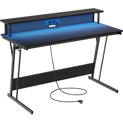 VASAGLE Kohlschwarz Gaming-Schreibtisch mit LED & Steckdosenleiste - 55x135cm VASAGLE Kohlschwarz Gaming-Schreibtisch mit LED & Steckdosenleiste - 55x135cm