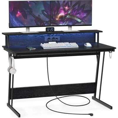 VASAGLE Gaming Schreibtisch mit LED, Steckdosen, Monitorständer - Büro & Schlafzimmer VASAGLE Gaming Schreibtisch mit LED, Steckdosen, Monitorständer - Büro & Schlafzimmer