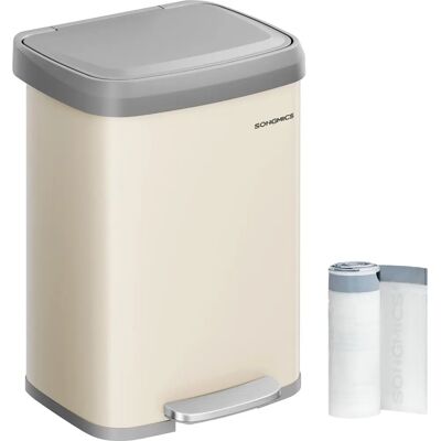 SONGMICS Kitchen Bin with Lid - Beige and Dove Grey - 50L - Kitchen Bin SONGMICS Kitchen Bin with Lid - Beige and Dove Grey - 50L - Kitchen Bin