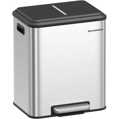 SONGMICS Dual Kitchen Bin - 2 x 15 L Recycling Waste Steel Silver SONGMICS Dual Kitchen Bin - 2 x 15 L Recycling Waste Steel Silver