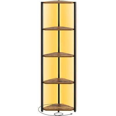 VASAGLE - Corner Shelf - 5-Tier with Adjustable LED Lights - Rustic Brown VASAGLE - Corner Shelf - 5-Tier with Adjustable LED Lights - Rustic Brown