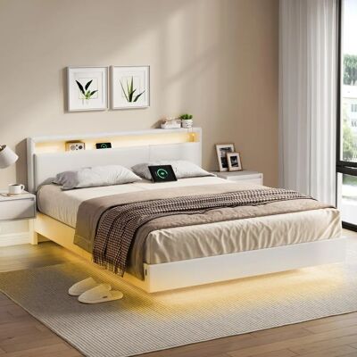 VASAGLE Bett mit LED-Beleuchtung und Ladestation - Bettgestell VASAGLE Bett mit LED-Beleuchtung und Ladestation - Bettgestell