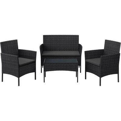 SONGMICS Puutarhakalustesarja - PE-Polyrattan, Musta + Harmaa SONGMICS Puutarhakalustesarja - PE-Polyrattan, Musta + Harmaa