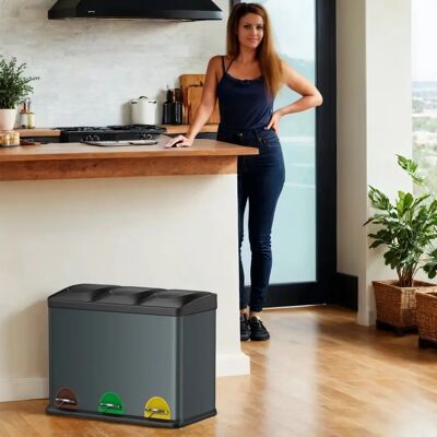 SONGMICS Cestino Triplo da Cucina - Sistema di Separazione Rifiuti SONGMICS Cestino Triplo da Cucina - Sistema di Separazione Rifiuti