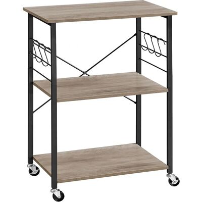 VASAGLE - Carrito de cocina de 3 niveles - Acabado roble - Marco blanco - Carrito de cocina VASAGLE - Carrito de cocina de 3 niveles - Acabado roble - Marco blanco - Carrito de cocina