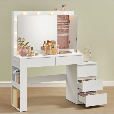 VASAGLE Table de Maquillage Blanche avec LED, Tiroir et Prise - Coiffeuse - Publicité VASAGLE Table de Maquillage Blanche avec LED, Tiroir et Prise - Coiffeuse - Publicité
