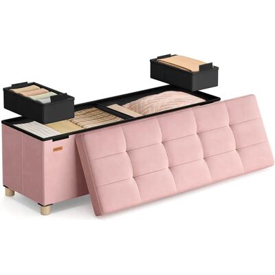 SONGMICS Sitzbank mit Stauraum - Pastellrosa - 38x110x40cm - Samtbezug - 112L - Bis 300kg SONGMICS Sitzbank mit Stauraum - Pastellrosa - 38x110x40cm - Samtbezug - 112L - Bis 300kg