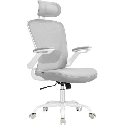 SONGMICS Office Chair - Adjustable Headrest, Folding Armrests - Ergonomic Mesh, 53cm SONGMICS Office Chair - Adjustable Headrest, Folding Armrests - Ergonomic Mesh, 53cm