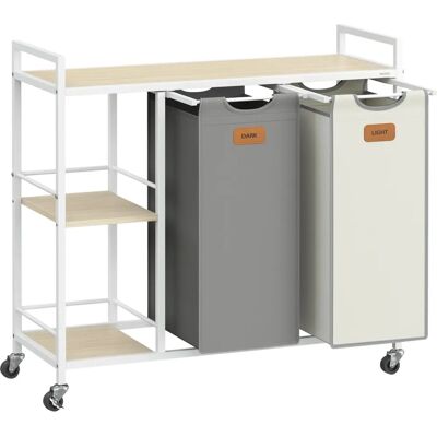 VASAGLE Cesto per Lavatrice - 100L, 2 Scomparti, Ruote, Etichette VASAGLE Cesto per Lavatrice - 100L, 2 Scomparti, Ruote, Etichette