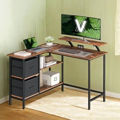 Vasagle - Escritorio en forma de L - 2 Cajones - Soporte para Monitor - Escritorio Vasagle - Escritorio en forma de L - 2 Cajones - Soporte para Monitor - Escritorio