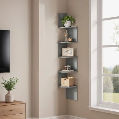 VASAGLE Wall Mount Corner Shelf - 5-Tier Floating - Dove Gray - Corner Shelf VASAGLE Wall Mount Corner Shelf - 5-Tier Floating - Dove Gray - Corner Shelf