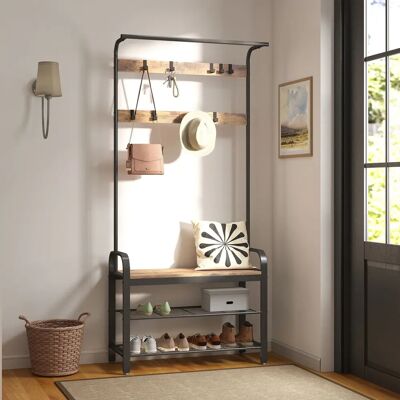 VASAGLE Garderobenständer mit Sitzfläche und 9 abnehmbaren Haken - Industrie-Design, Hazelnut Brown & Schwarz VASAGLE Garderobenständer mit Sitzfläche und 9 abnehmbaren Haken - Industrie-Design, Hazelnut Brown & Schwarz