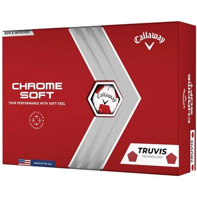 Ballons de golf Callaway Chrome Soft Truvis - Blanc/Rouge - Distance & Contrôle - Publicité Ballons de golf Callaway Chrome Soft Truvis - Blanc/Rouge - Distance & Contrôle - Publicité
