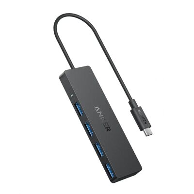 Hub de Dados USB 3.0 de 4 Portas da Anker - Ultra-fino, 5Gbps, USB-C OTG com cabo de 20 cm Hub de Dados USB 3.0 de 4 Portas da Anker - Ultra-fino, 5Gbps, USB-C OTG com cabo de 20 cm