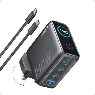 Anker - 140W 4-Port PD 3.1 - USB-C Cable - Dark Gray - Charger Anker - 140W 4-Port PD 3.1 - USB-C Cable - Dark Gray - Charger