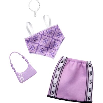 Mattel Barbie: Fashion Pack - Fialová sukně s topem a taškou - Panenka Mattel Barbie: Fashion Pack - Fialová sukně s topem a taškou - Panenka