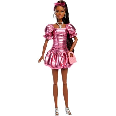 Barbie JFP41 Zwarte Pop - Deluxe Stijl Belkleding Barbie JFP41 Zwarte Pop - Deluxe Stijl Belkleding