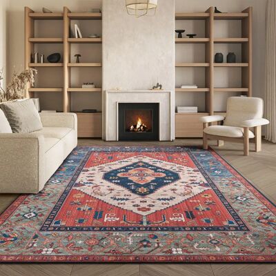 Safavieh Tucson Collection - Polyester - Rouille/Bleu - 245 x 305 cm - Rug - Publicité Safavieh Tucson Collection - Polyester - Rouille/Bleu - 245 x 305 cm - Rug - Publicité