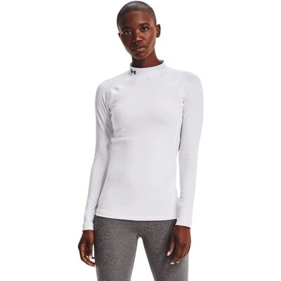 Under Armour Dames ColdGear Authentics Mock Neck - Wit - Basislaag Under Armour Dames ColdGear Authentics Mock Neck - Wit - Basislaag