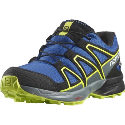 Salomon Bleu/Noir/Lime acide Chaussures de trail imperméables pour enfants - Junior - 35 - Publicité Salomon Bleu/Noir/Lime acide Chaussures de trail imperméables pour enfants - Junior - 35 - Publicité