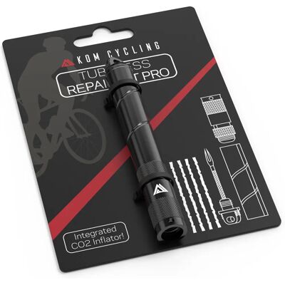 Kit de Réparation Tubeless pour Vélo Kom Cycl - CO2 16g - Publicité Kit de Réparation Tubeless pour Vélo Kom Cycl - CO2 16g - Publicité