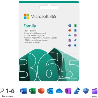 Microsoft 365 Family - Abonnement - Bis zu 6 Nutzer - 1TB Cloud - Sicherheit Microsoft 365 Family - Abonnement - Bis zu 6 Nutzer - 1TB Cloud - Sicherheit
