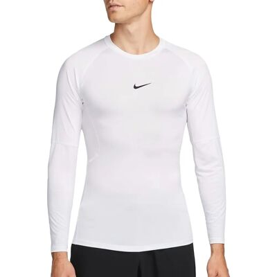 Nike Pro Dri-FIT Strakke Lange Mouw Top - wit/zwart - Compressiekleding Nike Pro Dri-FIT Strakke Lange Mouw Top - wit/zwart - Compressiekleding