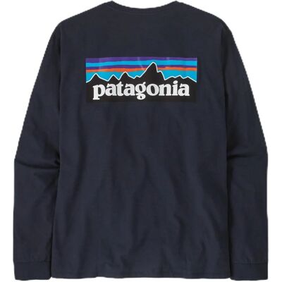 Patagonia Maglia a Maniche Lunghe per Uomo P-6 Logo Responsibili-Tee - nuovo blu navy Patagonia Maglia a Maniche Lunghe per Uomo P-6 Logo Responsibili-Tee - nuovo blu navy