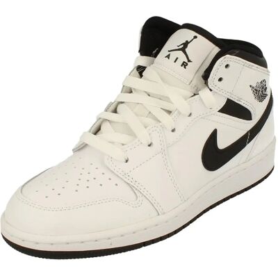 Nike Jordan Store for StoreStore for Big Kids White Air Jordan 1 Mid Sneakers - Hvid/Sort - Størrelse US 6Y - Unisex Nike Jordan Store for StoreStore for Big Kids White Air Jordan 1 Mid Sneakers - Hvid/Sort - Størrelse US 6Y - Unisex