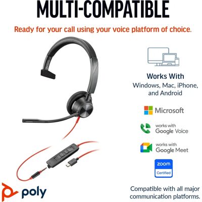 Poly BW 3315 -M USB-C HS - ZWART Poly BW 3315 -M USB-C HS - ZWART