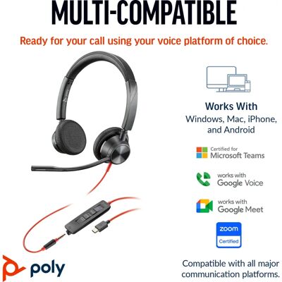 Poly Blackwire 3325 Stereo Headset - Microsoft Teams Certifierad Poly Blackwire 3325 Stereo Headset - Microsoft Teams Certifierad