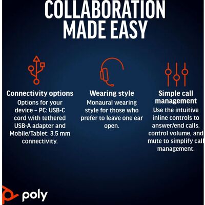 Poly Blackwire 5210 Headset - On-Ear, USB-C, Active Noise Cancelling Poly Blackwire 5210 Headset - On-Ear, USB-C, Active Noise Cancelling