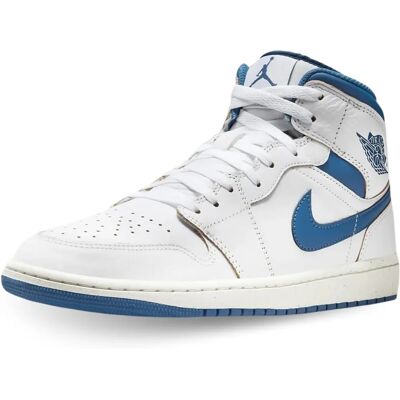 Nike Jordan White Air Jordan 1 Mid SE Sneakers - WHITE/INDUSTRIAL BLU - Size: US 12.5 - male Nike Jordan White Air Jordan 1 Mid SE Sneakers - WHITE/INDUSTRIAL BLU - Size: US 12.5 - male