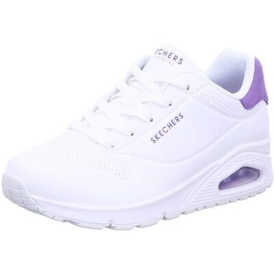 Skechers Uno Pop Back Memory Foam Trainers - White/Purple - Women Skechers Uno Pop Back Memory Foam Trainers - White/Purple - Women