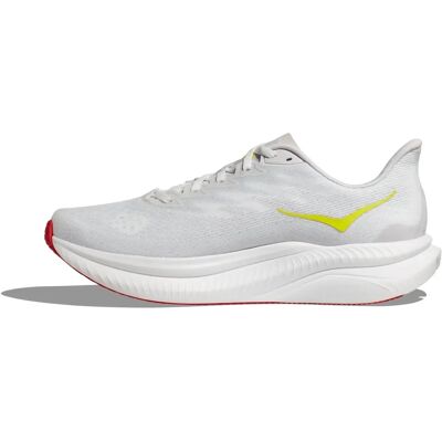 HOKA Hommes Mach 6 Chaussures de course en Blanc/Nimbus Cloud - Chaussures - Publicité HOKA Hommes Mach 6 Chaussures de course en Blanc/Nimbus Cloud - Chaussures - Publicité