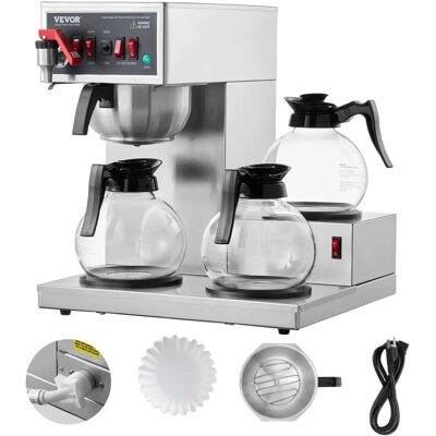 Vevor Commerciële Filterkoffiezetter - 12 Kops Capaciteit, 3 Glazen Kan, 3 Verwarmers Vevor Commerciële Filterkoffiezetter - 12 Kops Capaciteit, 3 Glazen Kan, 3 Verwarmers