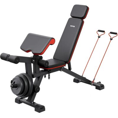 Succebuy Ławka do ćwiczeń z ciężarami - Regulowana 800 lbs do pełnego treningu ciała - Płaska z przedłużeniem nóg Succebuy Ławka do ćwiczeń z ciężarami - Regulowana 800 lbs do pełnego treningu ciała - Płaska z przedłużeniem nóg